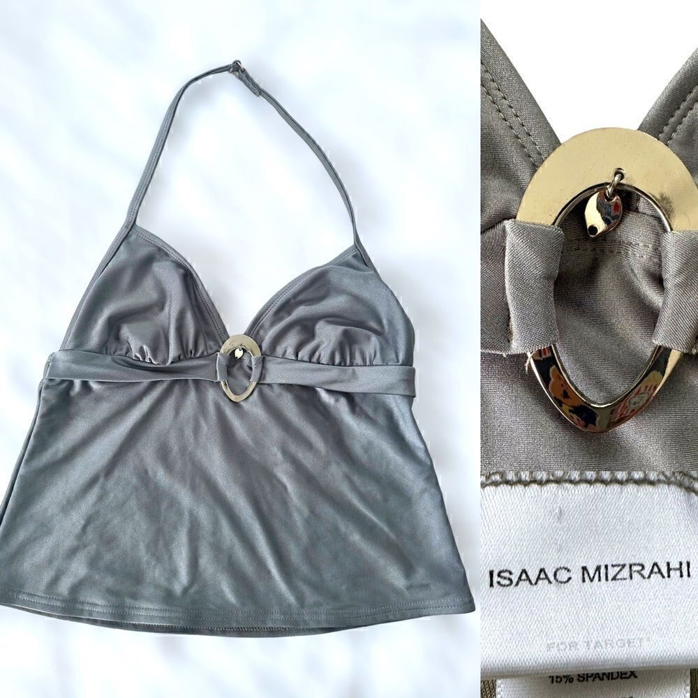 Isaac Mizrahi Silver Medallion Embellished bikini Tankini top Size L